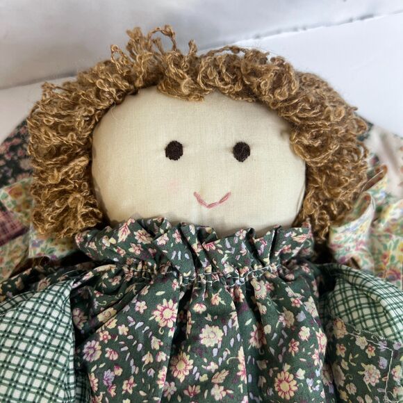 "Merry Christmas" VTG Granny Cottage Country Core Rag Doll Plaid Floral Holiday - Picture 4 of 11